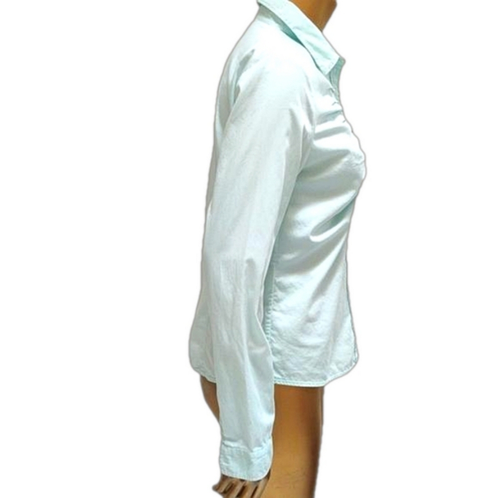 Hugo Boss Vintage Pleated Front Long Sleeve Button Up Blouse Pale Blue/Green - Picture 3 of 10